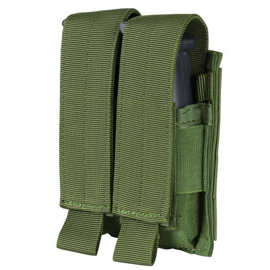 Double Pistol Mag Pouch in OD Green from Condor has hook and flap closures